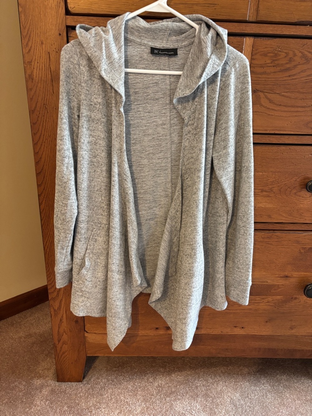 INC International Concepts Light Gray Hooded Open-Front Cardigan